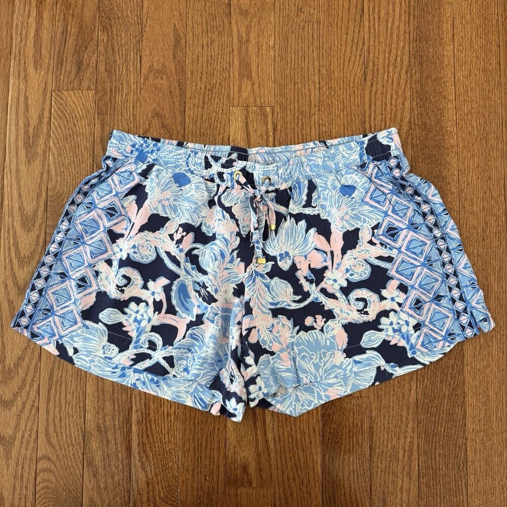 Lilly Pulitzer Shorts Women’s Small Blue Pink Lightweight Pull On Elastic Waist